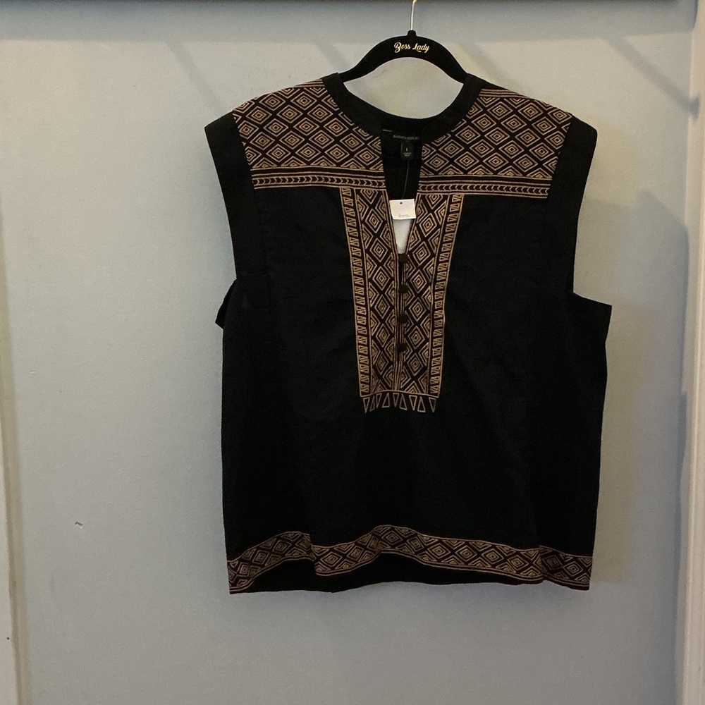 Banana Republic Black and Tan Geometric Blouse